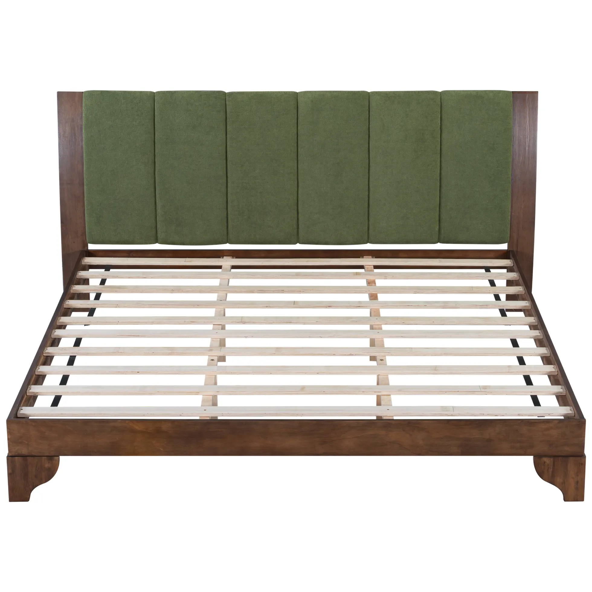 Mid Century Modern Wood and Upholstered Bedframe