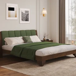 Mid Century Modern Wood and Upholstered Bedframe