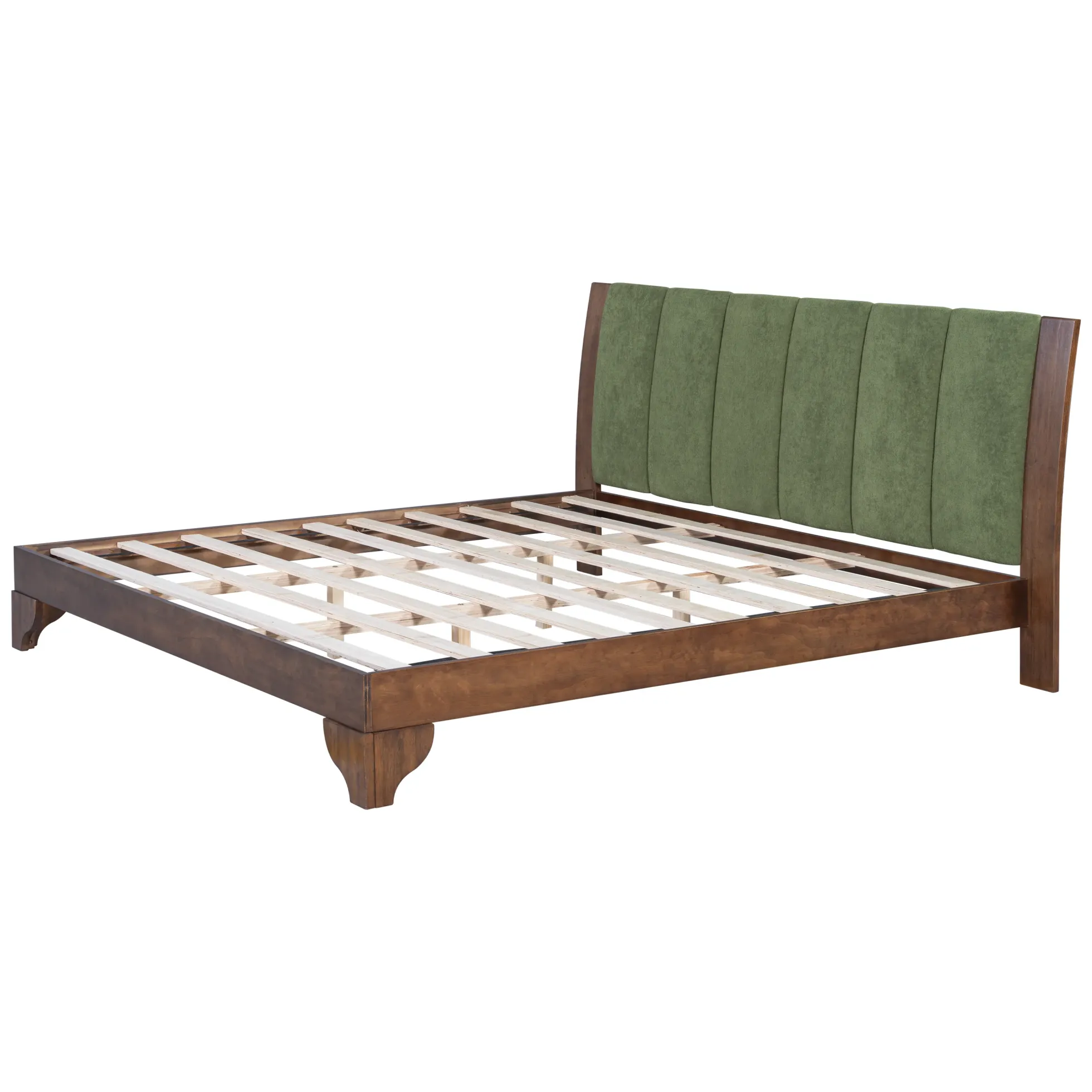 Mid Century Modern Wood and Upholstered Bedframe