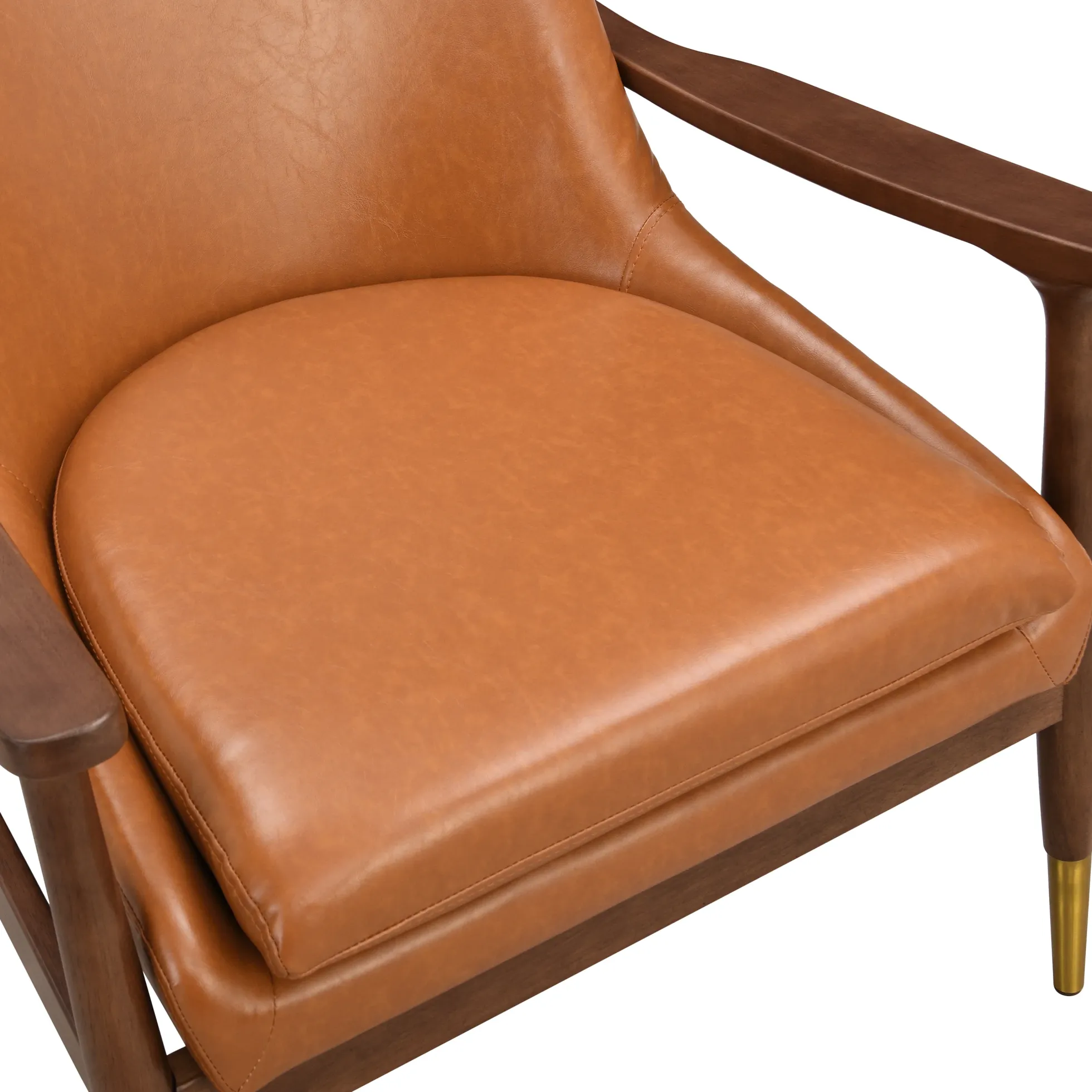 Mid-Century Faux Leather Accent Chair with Solid Wood Frame