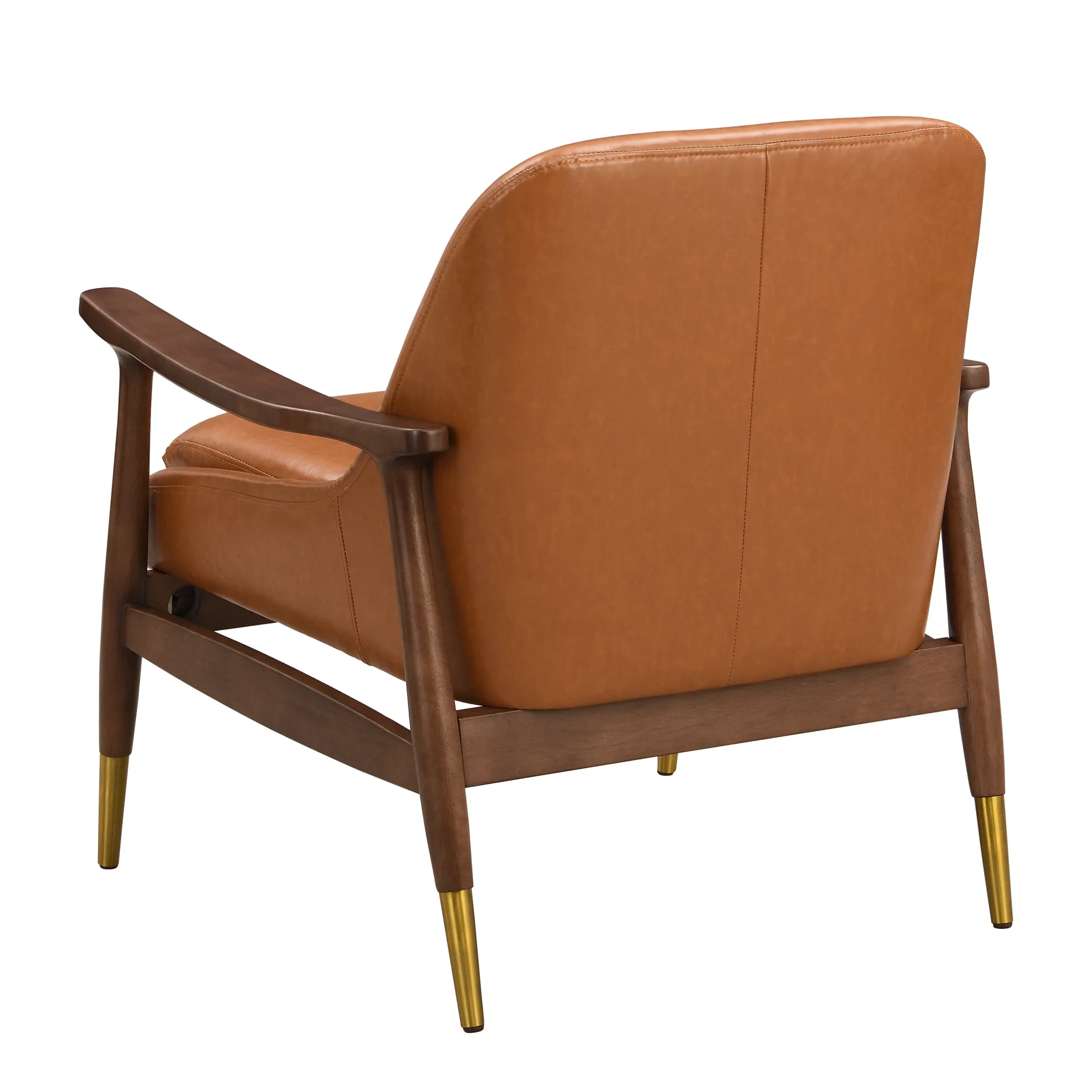 Mid-Century Faux Leather Accent Chair with Solid Wood Frame