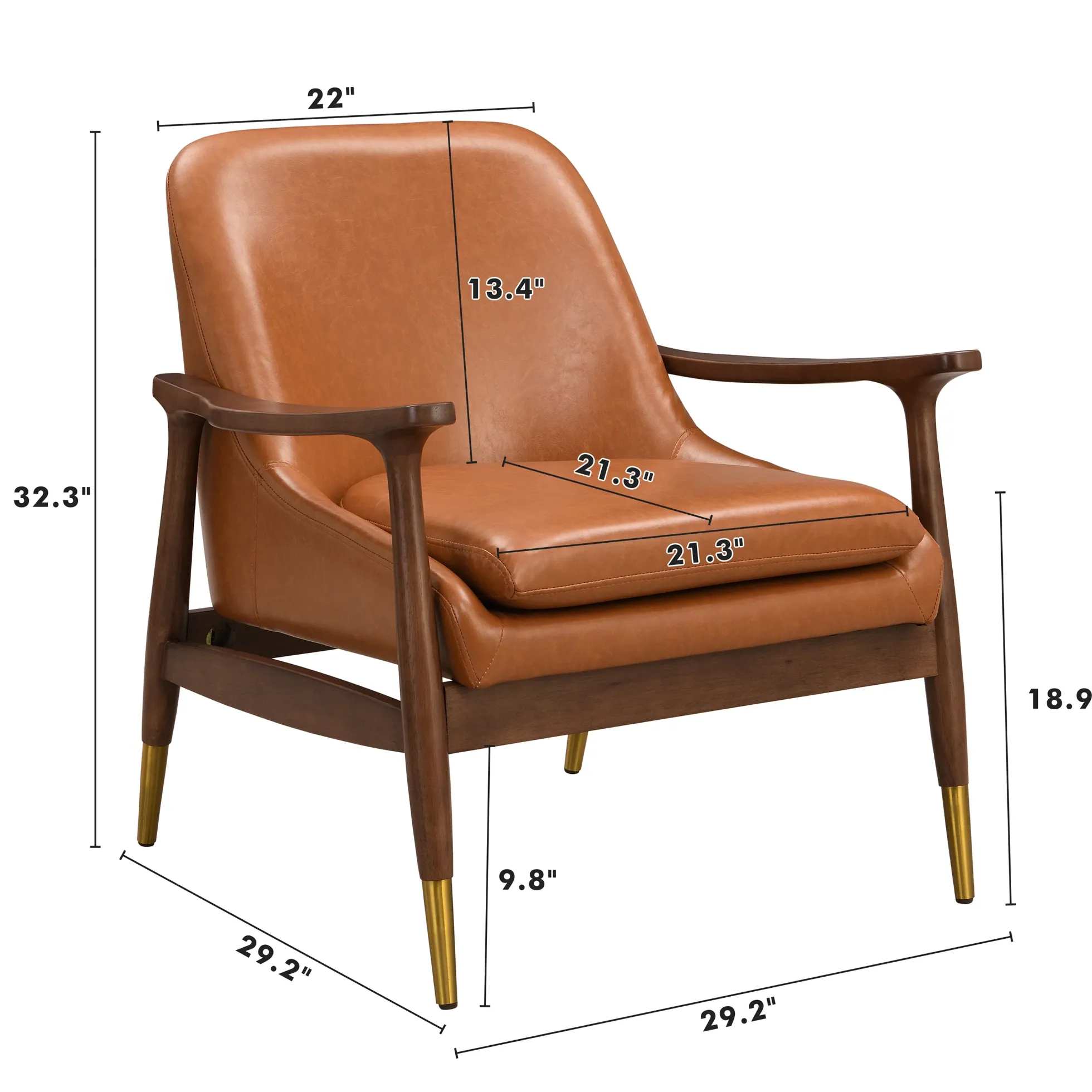 Mid-Century Faux Leather Accent Chair with Solid Wood Frame