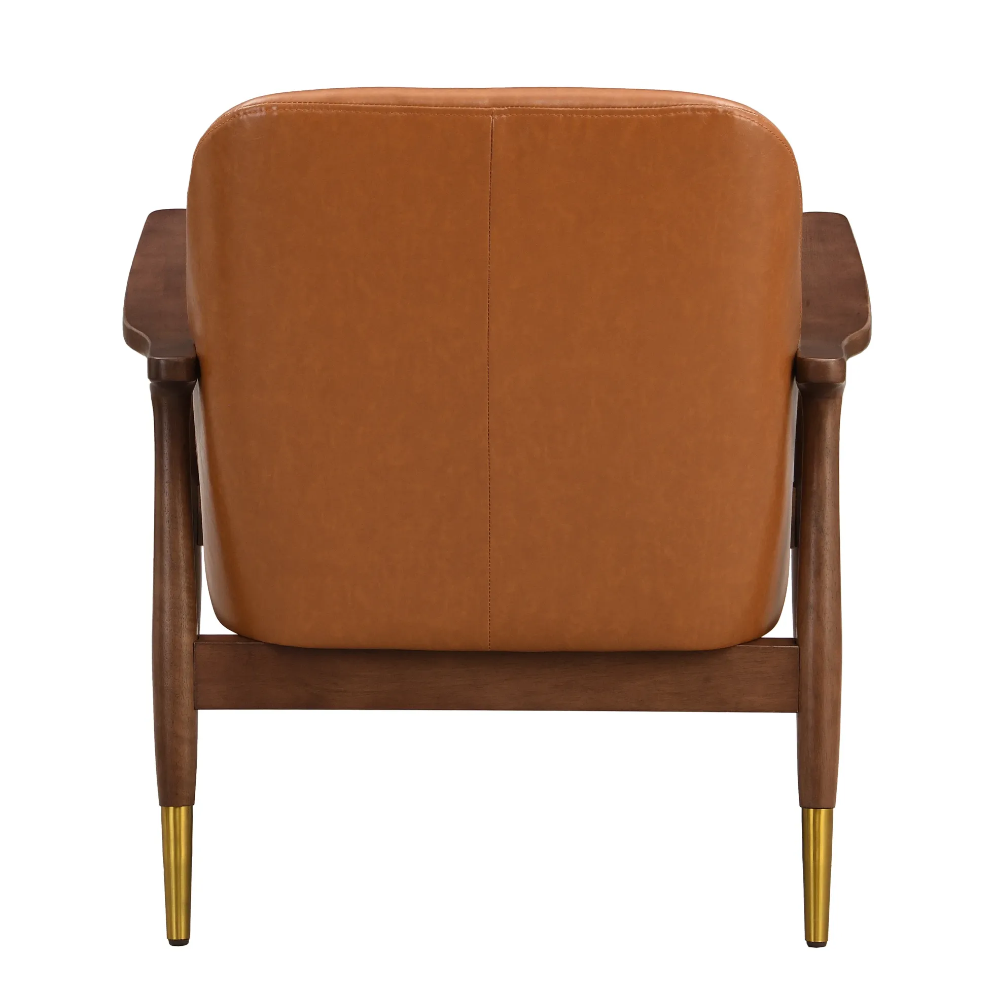 Mid-Century Faux Leather Accent Chair with Solid Wood Frame