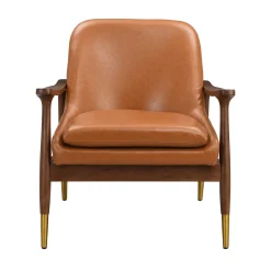 Mid-Century Faux Leather Accent Chair with Solid Wood Frame