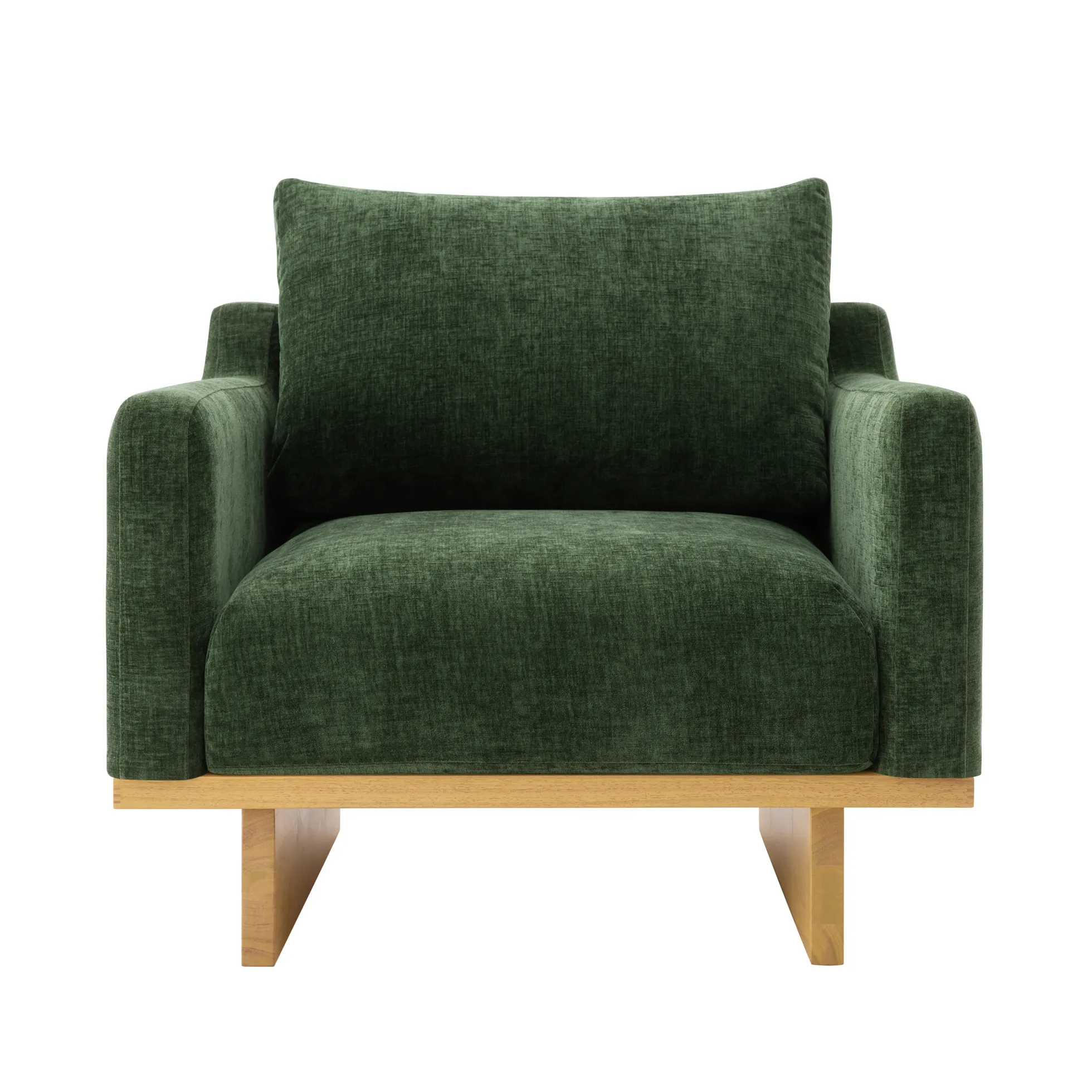 Mid-Century Modern Minimalist Green Accent Chair with Solid Wood Frame
