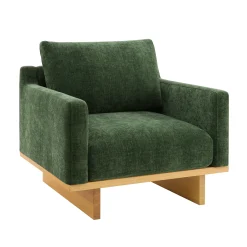 Mid-Century Modern Minimalist Green Accent Chair with Solid Wood Frame