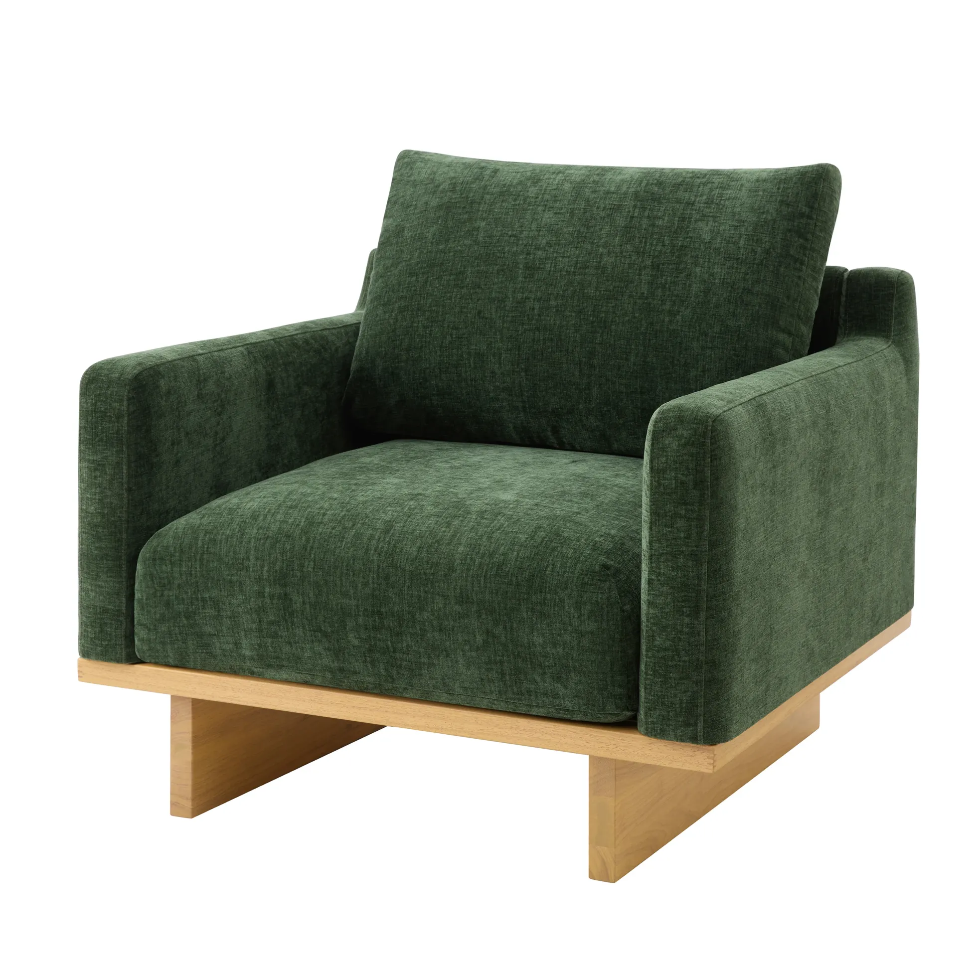 Mid-Century Modern Minimalist Green Accent Chair with Solid Wood Frame