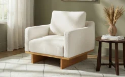 Mid-Century Modern White Minimalist Accent Chair with Solid Wood Frame