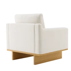 Mid-Century Modern White Minimalist Accent Chair with Solid Wood Frame