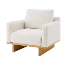 Mid-Century Modern White Minimalist Accent Chair with Solid Wood Frame