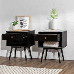 Mid-Century Solid Wood Nightstand Collection (1 or 2 Drawer)