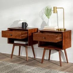 Mid-Century Solid Wood Nightstand Collection (1 or 2 Drawer)