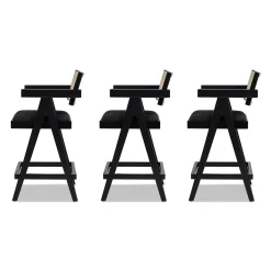 Milan 25.5' Modern Resin Webbing Back Boucle Bar Stool with Arms, Set of 3