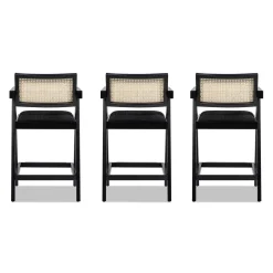 Milan 25.5' Modern Resin Webbing Back Boucle Bar Stool with Arms, Set of 3