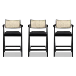 Milan 25.5' Modern Resin Webbing Back Boucle Bar Stool with Arms, Set of 3