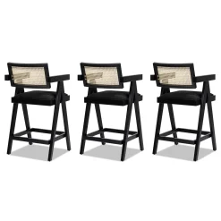 Milan 25.5' Modern Resin Webbing Back Boucle Bar Stool with Arms, Set of 3