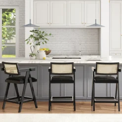 Milan 25.5' Modern Resin Webbing Back Boucle Bar Stool with Arms, Set of 3