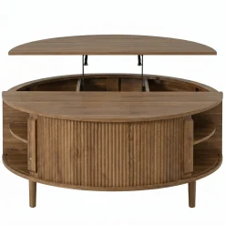 Minimalist Round Lift-Top Coffee Table with Hidden Storage