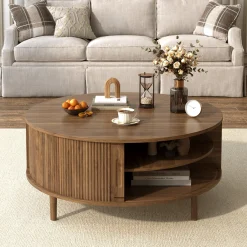 Minimalist Round Lift-Top Coffee Table with Hidden Storage