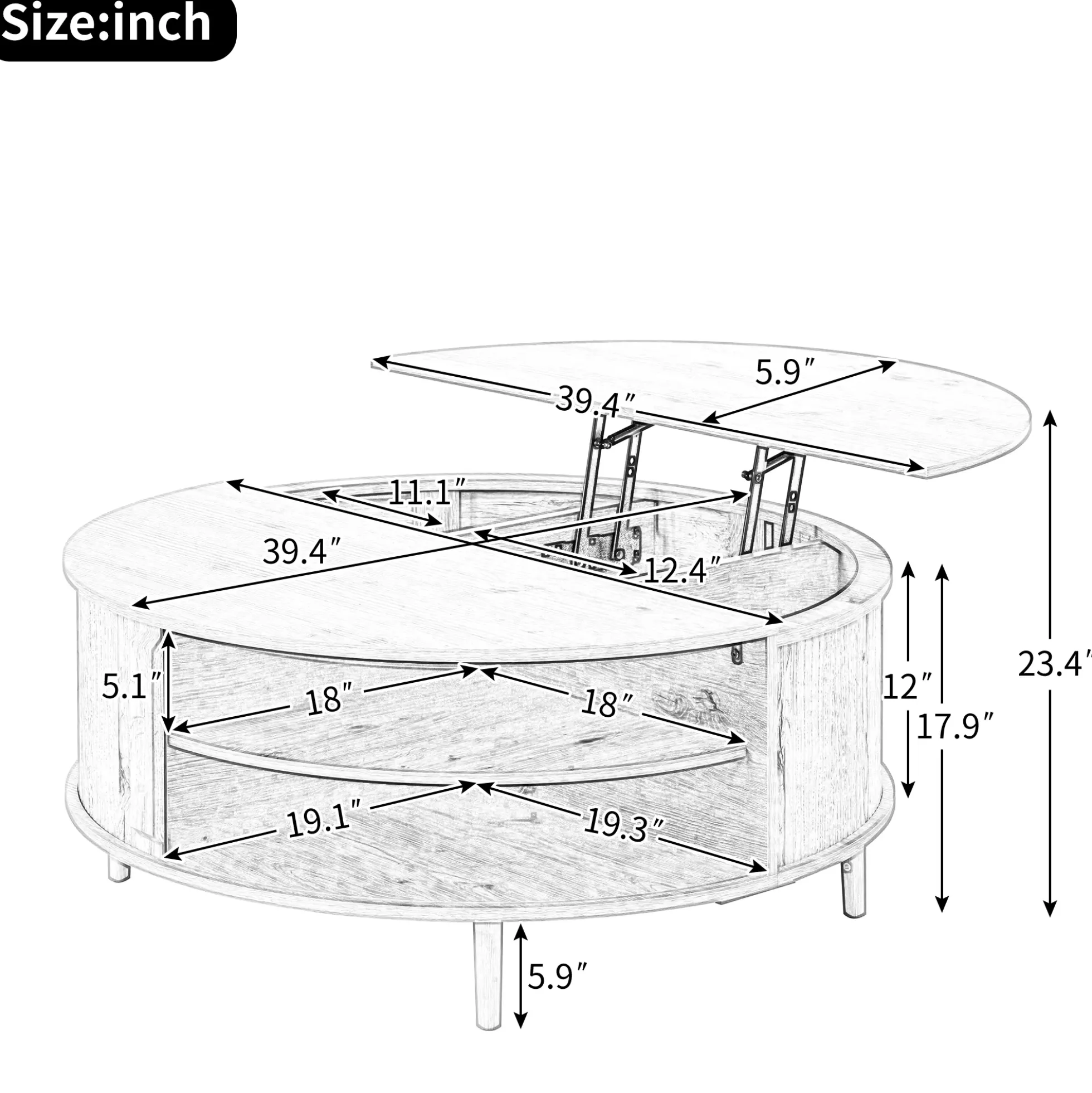Minimalist Round Lift-Top Coffee Table with Hidden Storage