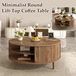 Minimalist Round Lift-Top Coffee Table with Hidden Storage