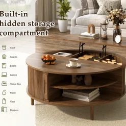 Minimalist Round Lift-Top Coffee Table with Hidden Storage