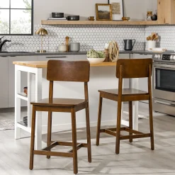 Minimalist Solid Wood Counter Stool, Set of 2