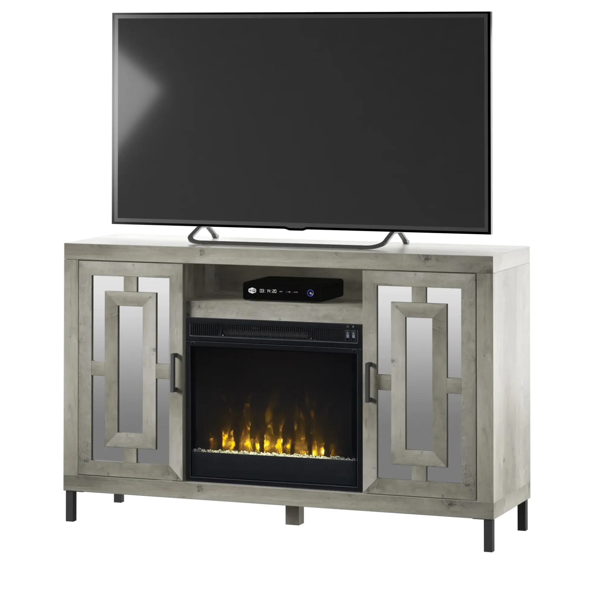 Mirrored Cabinet Door with 23" Electric Fireplace TV Stand Media Console