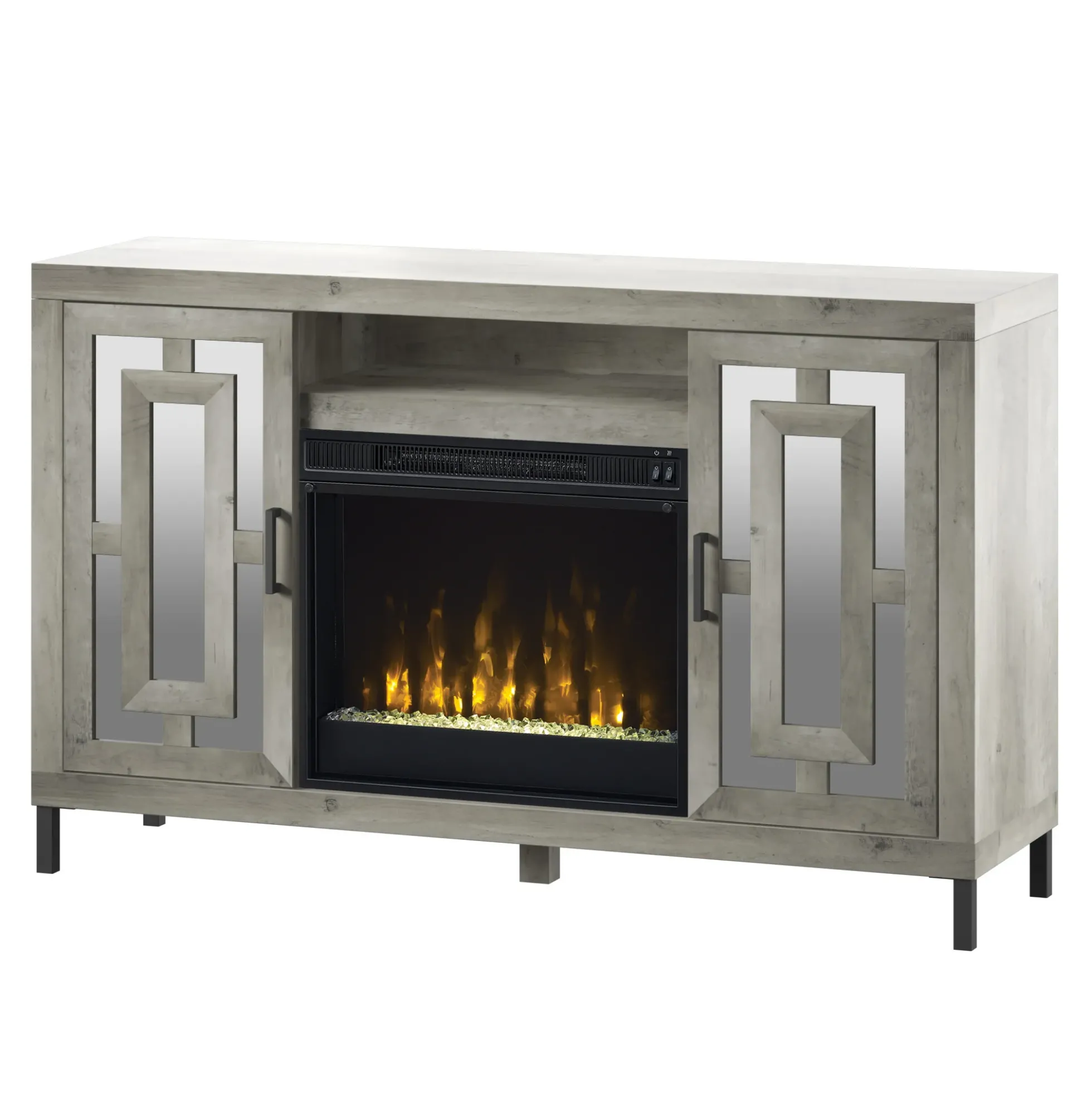 Mirrored Cabinet Door with 23" Electric Fireplace TV Stand Media Console