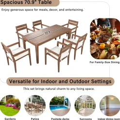Modern 7 Pieces Acacia Wood Outdoor Full Dining Set with Chair Cushions