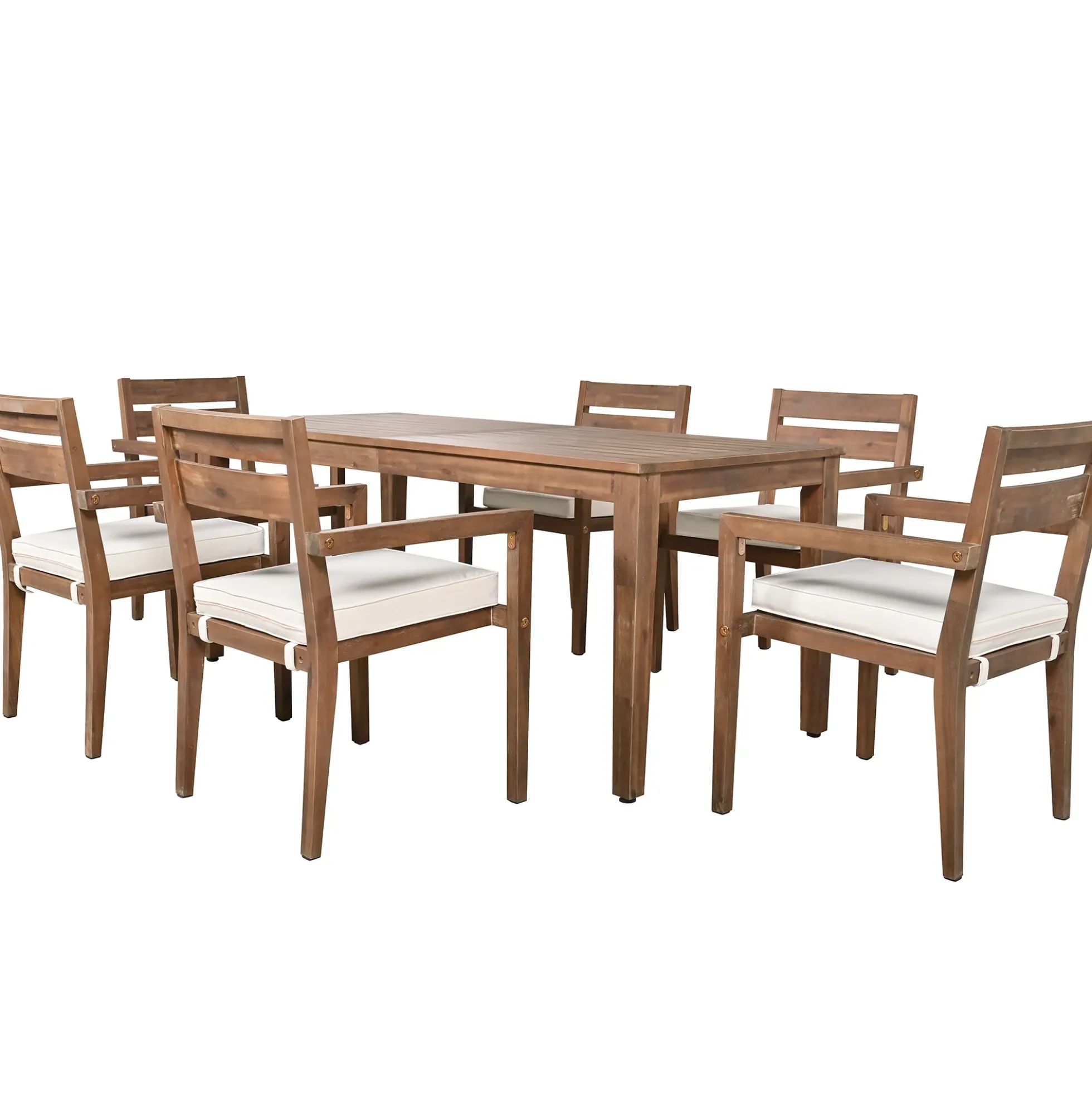 Modern 7 Pieces Acacia Wood Outdoor Full Dining Set with Chair Cushions