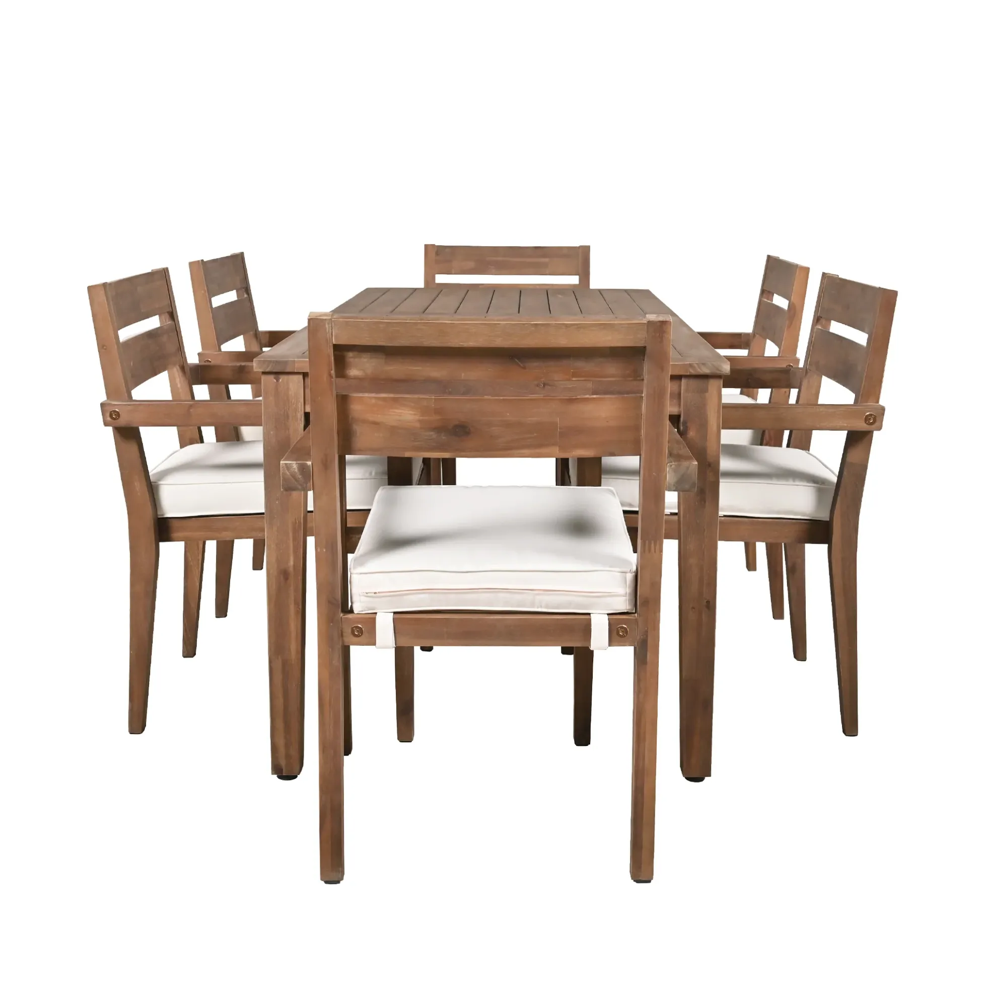 Modern 7 Pieces Acacia Wood Outdoor Full Dining Set with Chair Cushions