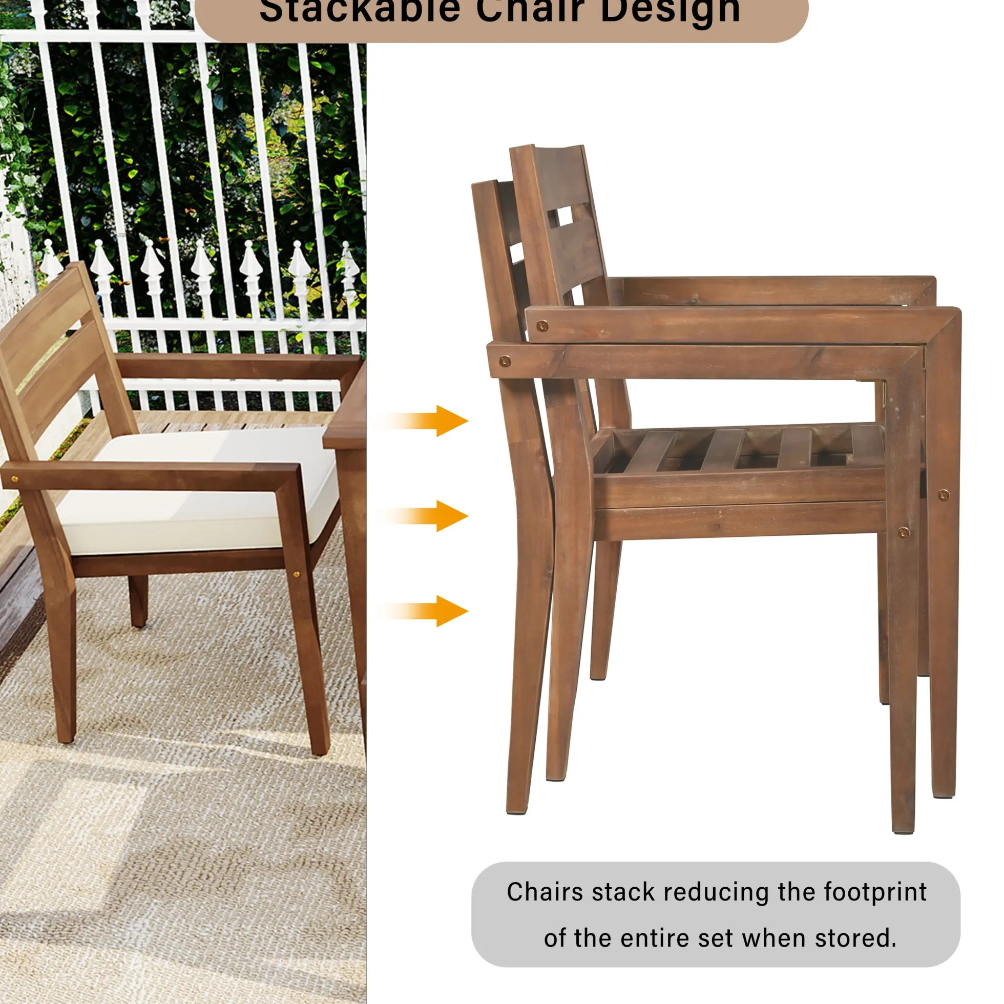 Modern 7 Pieces Acacia Wood Outdoor Full Dining Set with Chair Cushions