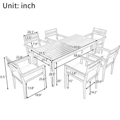 Modern 7 Pieces Acacia Wood Outdoor Full Dining Set with Chair Cushions