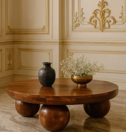Modern Ball Leg Solid Wood Coffee Table Table
