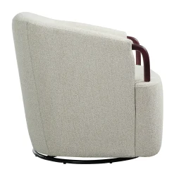 Modern Boucle Swivel Barrel Chair with Solid Wood Accents