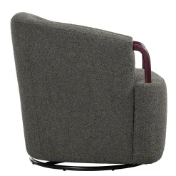 Modern Boucle Swivel Barrel Chair with Solid Wood Accents