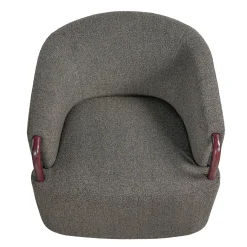 Modern Boucle Swivel Barrel Chair with Solid Wood Accents
