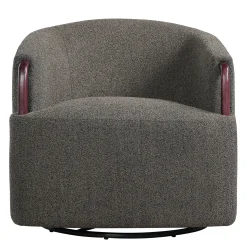 Modern Boucle Swivel Barrel Chair with Solid Wood Accents