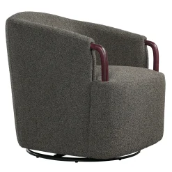 Modern Boucle Swivel Barrel Chair with Solid Wood Accents