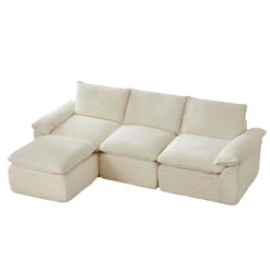 Modern Cloud Corduroy Modular Sectional Sofa w Ottoman