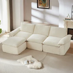 Modern Cloud Corduroy Modular Sectional Sofa w Ottoman