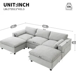 Modern Cloud Modular Sectional Sofa with Storage, Pillows and 2 Movable Ottomans