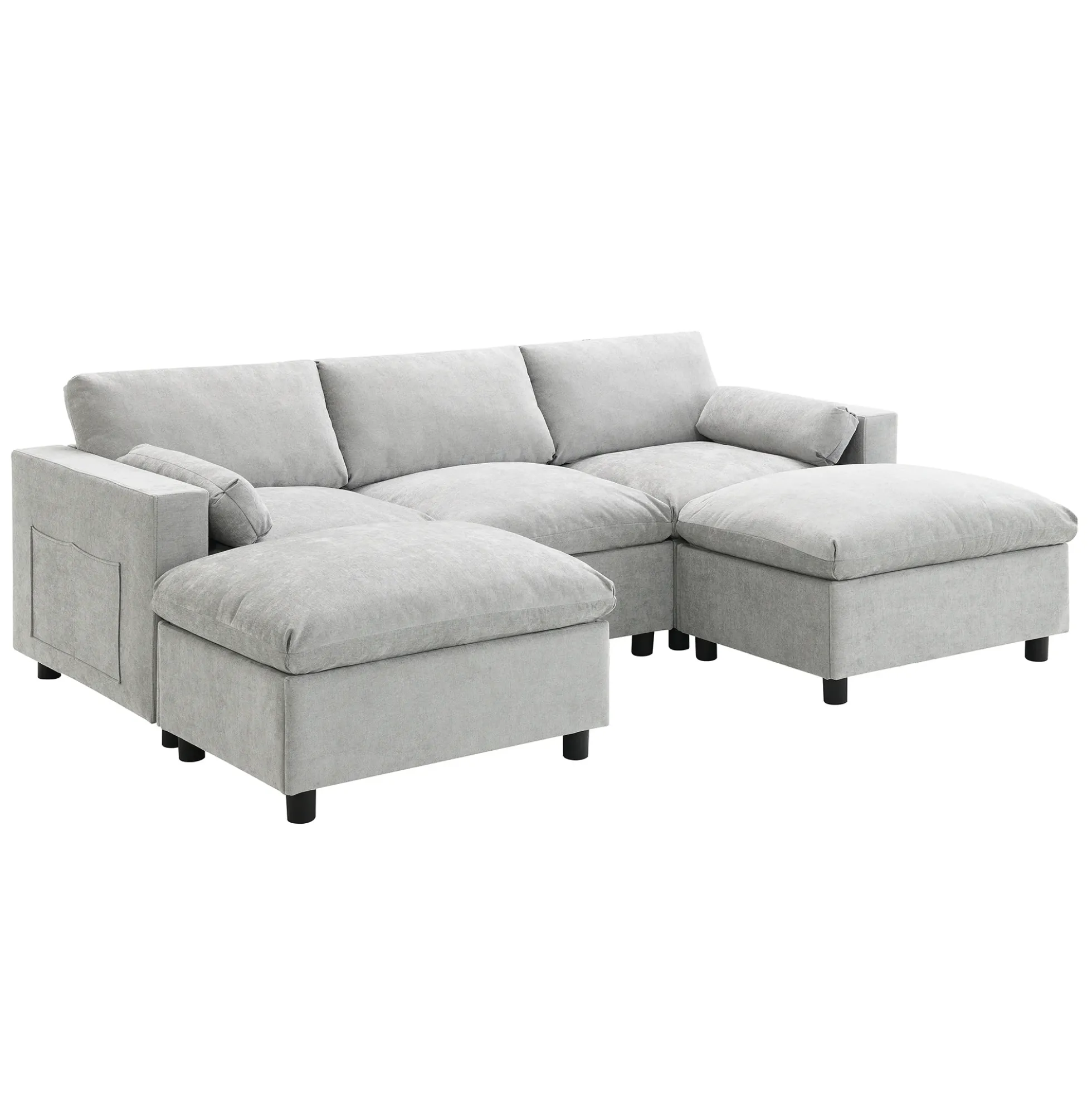 Modern Cloud Modular Sectional Sofa with Storage, Pillows and 2 Movable Ottomans