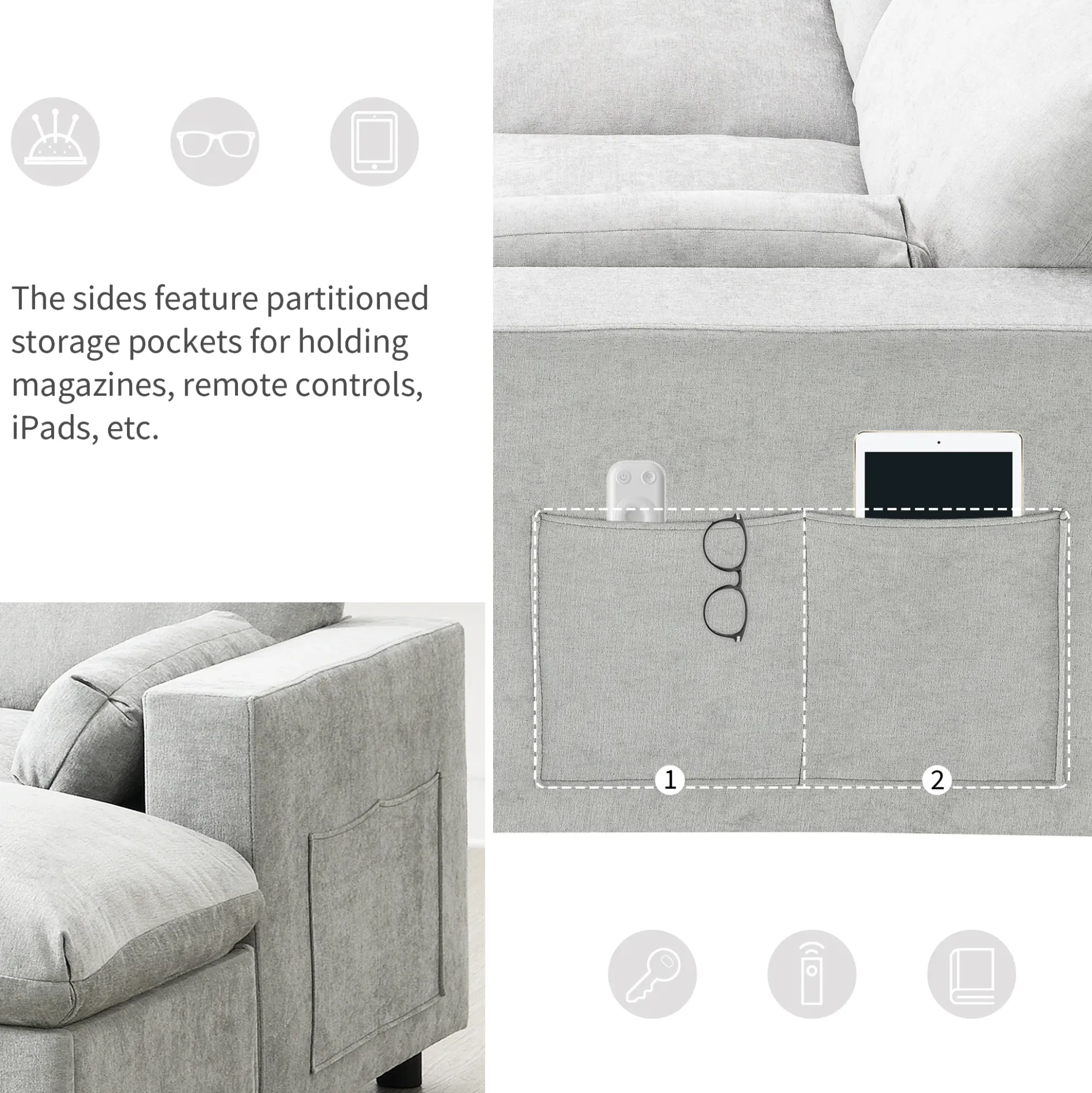 Modern Cloud Modular Sectional Sofa with Storage, Pillows and 2 Movable Ottomans