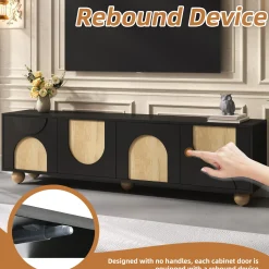 Modern Curve Shape Two Tone 69.6' TV Stand with Ball Feet Detail