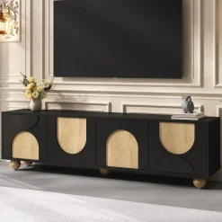 Modern Curve Shape Two Tone 69.6' TV Stand with Ball Feet Detail