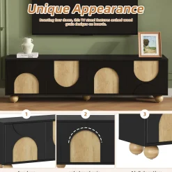 Modern Curve Shape Two Tone 69.6' TV Stand with Ball Feet Detail