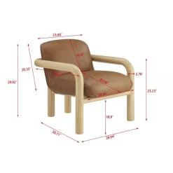 Modern Curve Wood Frame Faux Leather Accent Chair
