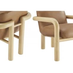 Modern Curve Wood Frame Faux Leather Accent Chair